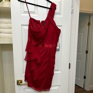 Adrianna Papell Burgundy One Shoulder Ruffled Mini Dress Size 20 NWT